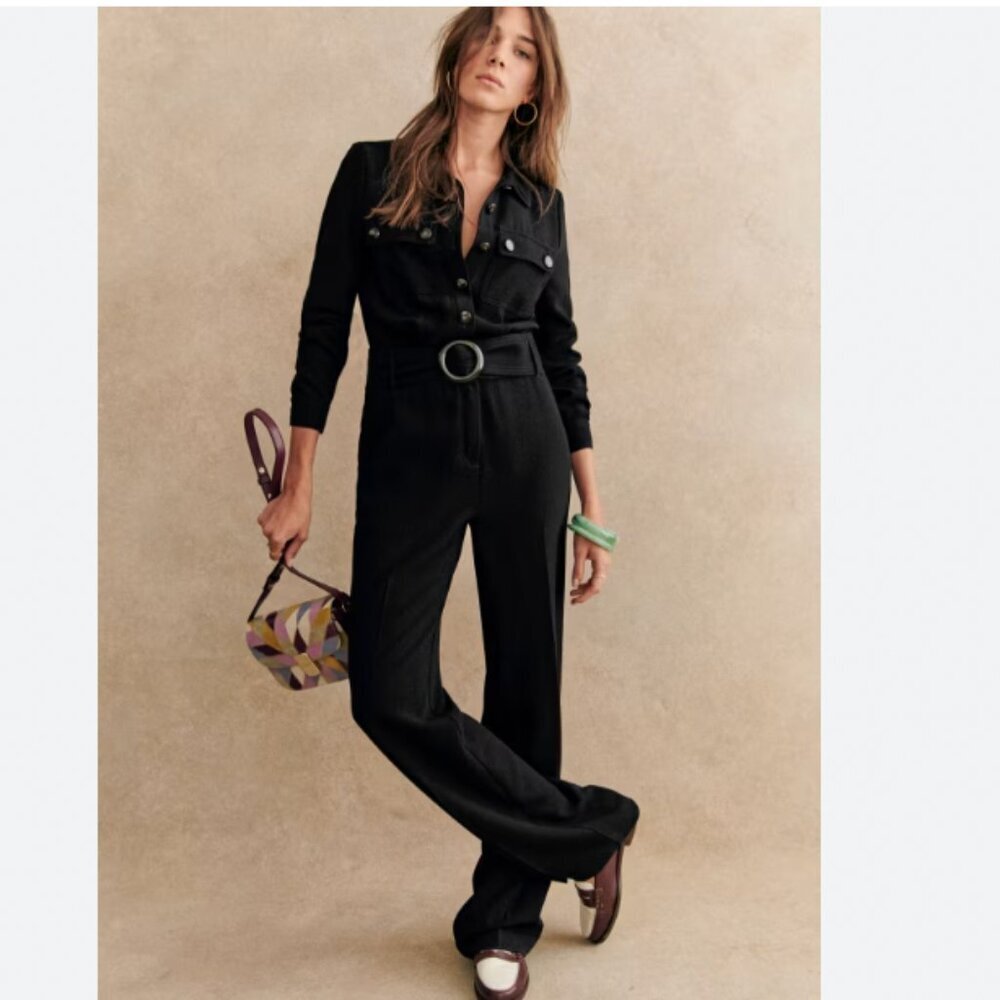 Sezane Elegant Black Jumpsuit with Belt